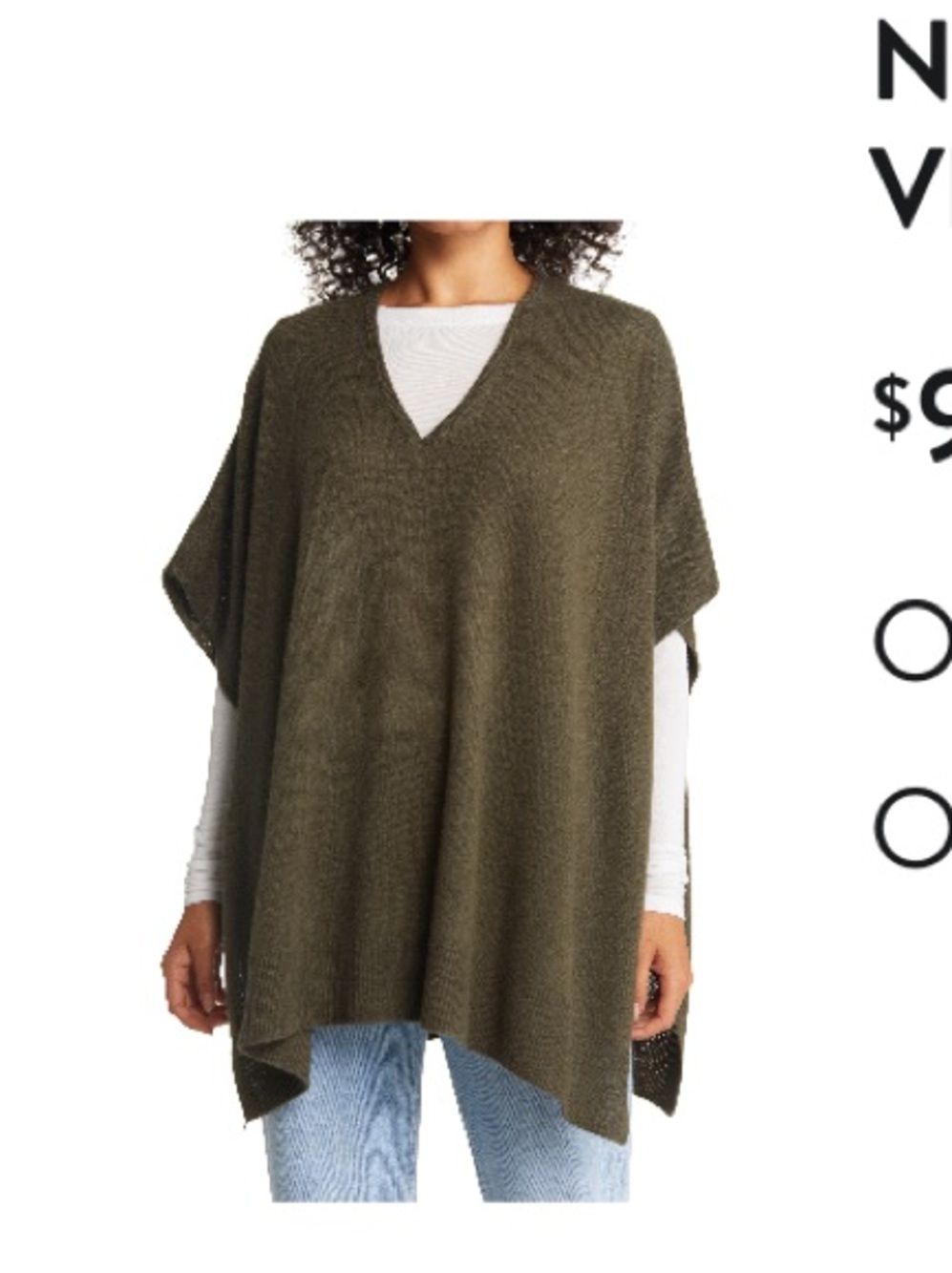 Nordstrom Olive Green V-Neck Cashmere Blend Poncho